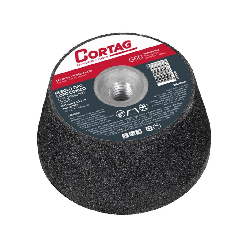 REBOLO CÔNICO CORTAG 100 MM X 50 MM ROSCA M14 (GRÃO 60)