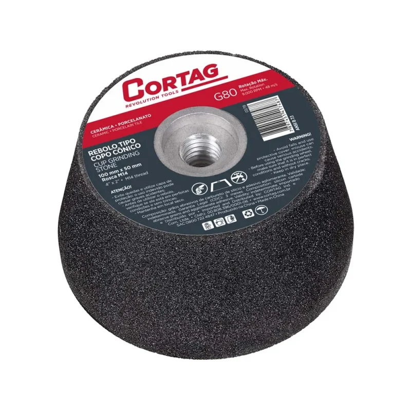REBOLO CÔNICO CORTAG 100 MM X 50 MM ROSCA M14 (GRÃO 80)