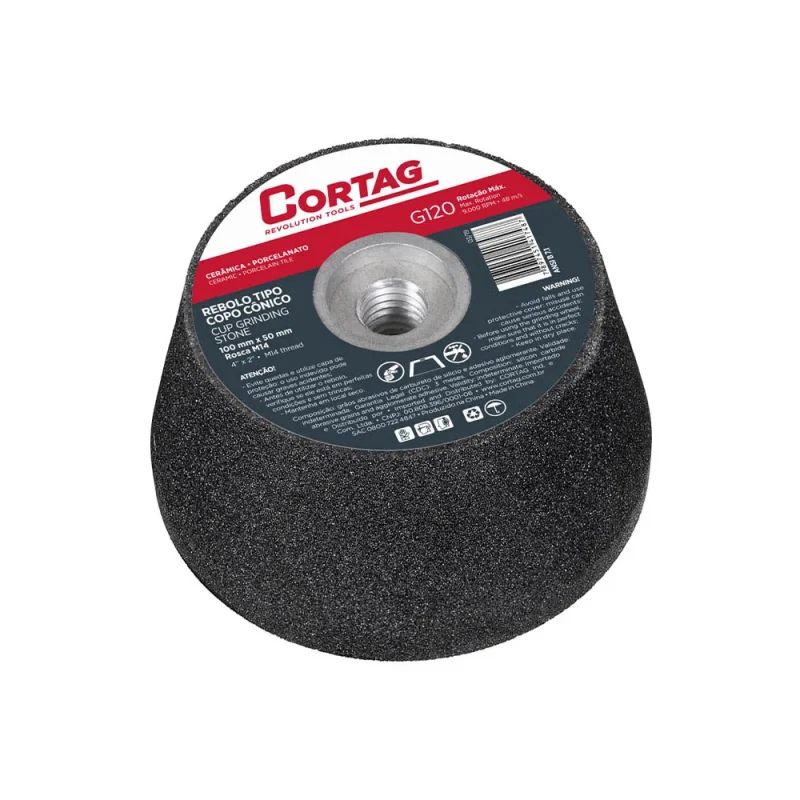 REBOLO CÔNICO CORTAG 100 MM X 50 MM ROSCA M14 (GRÃO 120)